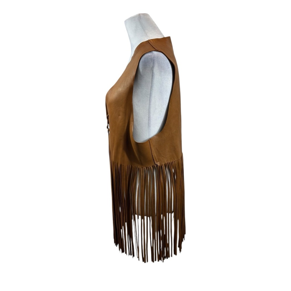 Ladies Genuine Leather Tie Front‎ Fringe Bottom Leather Vest Size Medium/Large - Picture 6 of 12